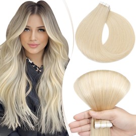 Elailite Tape in Hair Extensions Human Hair Real Human Hair 10 Pcs Invisible Thin Type - Seamless Skin Weft Remy Hair Extension (#60 Platinum Blonde, 20 Inch-15g)