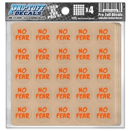 Pro-Tuff Decals No Fear Award Decals Thick mil Vinyl 1-1/8" Diameter (100 Decals) (Orange on Clear)