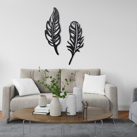 Zercart Feather Metal Wall Art Decor, 2Pcs Black Metal Art Wall Decoration Black Feather Metal Hanging Decor for Kitchen Garden Living Room Bathroom Outdoor Garden Decoration 28.5x11.5cm