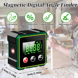 Digitaler Winkelmesser Neigungsmesser Laser Wasserwaage mit LCD Display, USB Wiederaufladbarer Digitaler Nivellierkasten Winkelsucher, IP54 Magnetisch Nivellierbox Level Box für Holzbearbeitung