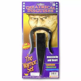 Forum Warrior Mustache & Beard Set Asian Style Blk Synthetic Hair Character Set