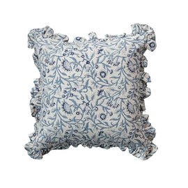 Creative Co-Op, Blue Square Floral Cotton Blend Pillow