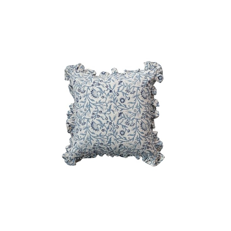 Creative Co-Op, Blue Square Floral Cotton Blend Pillow