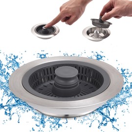 iAnomla Kitchen Sink Strainer, Upgraded 3 In 1 Pop Up Sink Drainer Plug, Kitchen Sink Strainer And Stopper Combo, Stainless-Wrap Shell, Anti-Clogging And Prevent Odors-Sinks Depth > 30mm (Brushed)