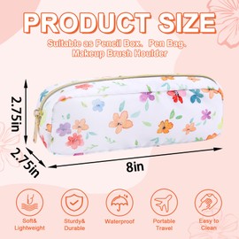 Waterproof Small Floral Pencil Case Makeup Bag for Purse,Cute Flower Pencil Pouch Preppy Nylon Makeup Brush Holder with Zipper,Girls Portable Storage Case Pen Bag for Work(Slim Colorful-Flowers)