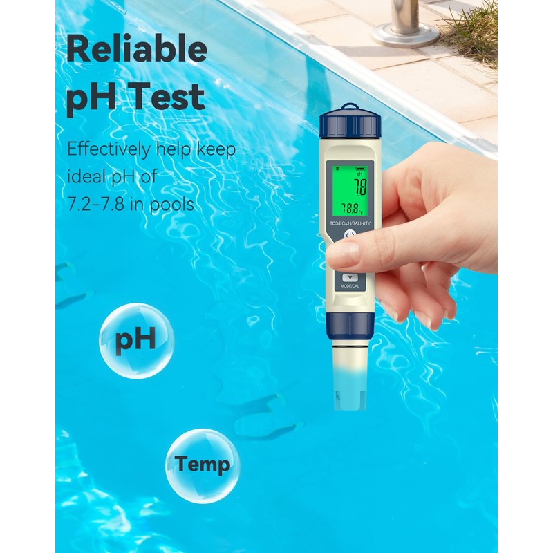 Pawfly Pool Salt Tester & pH Meter, 5 in 1