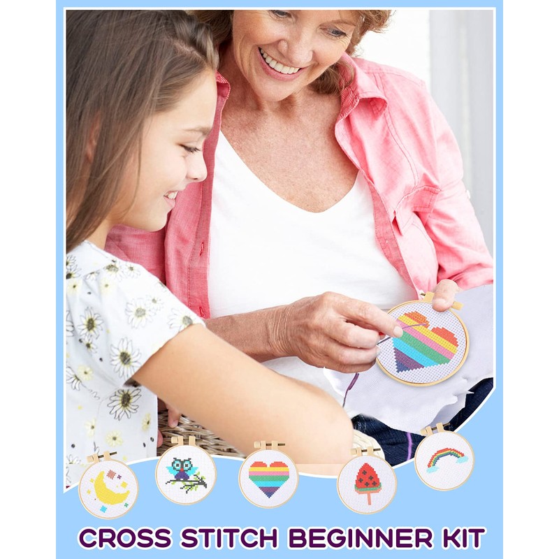 Pllieay Cross Stitch Beginner Kit for Kids 7-13, Includes 6