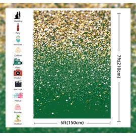 Green Glitter Backdrop Green and Gold Sequin Spots Bokeh Photography Background Women Kids Birthday Wedding Prom Graduation Party Decorations Background (5X7FT (150x210cm))