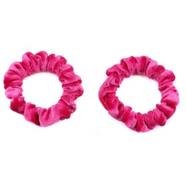 Mytoptrendz® 2 pcs Kids Plain Velvet Hair Scrunchies Skinny Small Hair Ties Pony Bands for Thin Hair Girls Women Hair Accessories (Hot Pink)