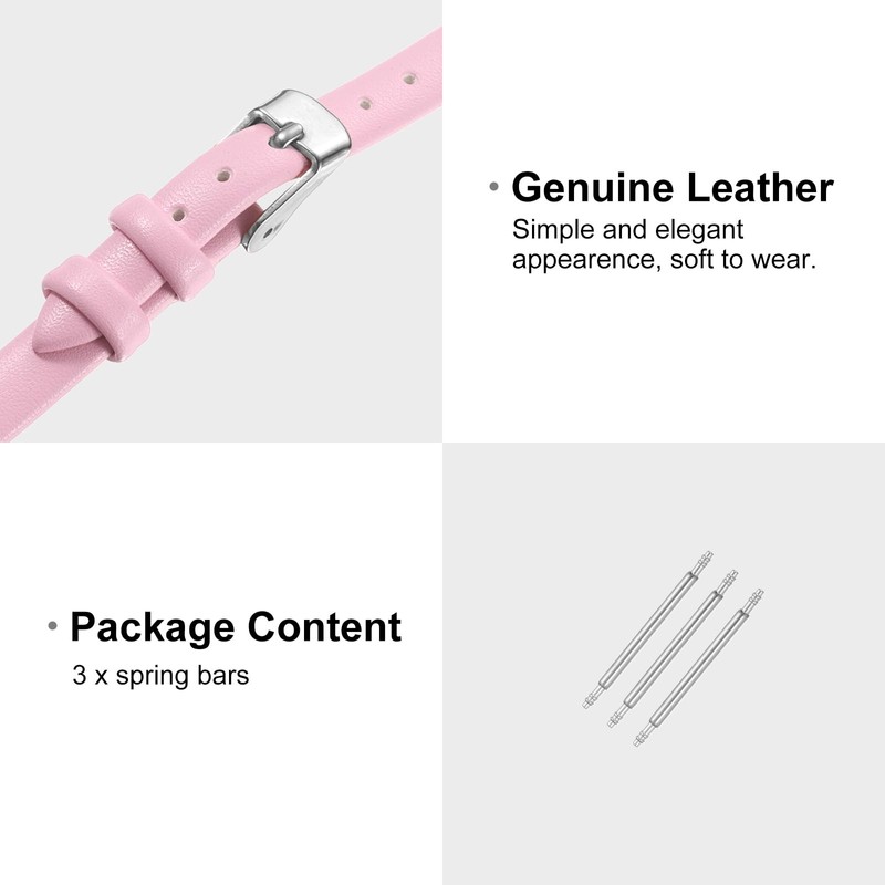 sourcing map Pink Genuine Leather Band 18mm Width, Flat Thin