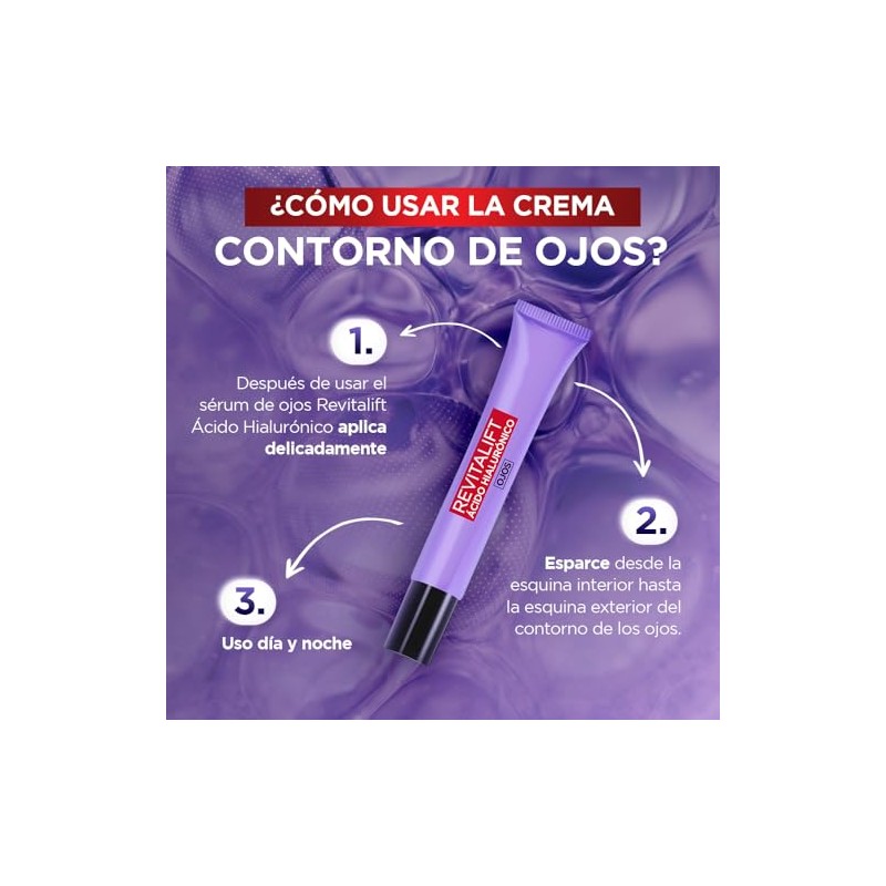 LOreal Paris Revitalift Ácido Hialurónico Crema de Ojos, Hidrata Intensamente