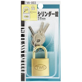 Wake Sangyo TWE Cylinder Lock, Brass, 1.0 inches (25 mm), Back, Crime Prevention, Simple Lock, 1 Main Unit, 3 Keys Included
