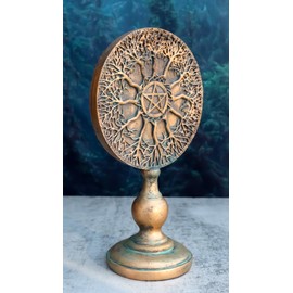 Ebros Gift Wicca Celtic Four Seasons Spring Summer Fall Winter Dendritic Tree Wheel of Life with Pentagram Star Decorative Standing Plaque Sculpture Round Medallion