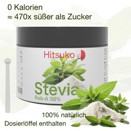 Ultra-konzentriertes Stevia-Pulver (50g) | 98% Reba-98 Pur | 470x süßer als Zucker