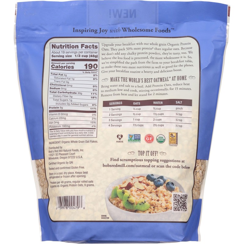 Bob's Red Mill Organic Gluten Free Protein Oats, 32oz (Pack