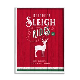 Stupell Industries Reindeer Sleigh Rides Christmas Advertisement Red Green, Designed by Nina Pierce White Framed Wall Art, 11 x 14