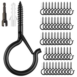 Moneek's Hardware 50 PCS Black Q Hanger Hooks with Safety Buckle, Windproof Screw Hooks for Hanging Outdoor String Lights, Plants, Christmas, Patio Lights, 2.2 Inches, Black