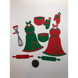 HANDMADE Die Cut / Apron Set  Scrapbook / Card Embellishment