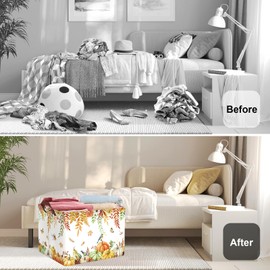 HUUMONSS Fall Thanksgiving Baby Storage Basket Pumpkin Maple Leaf Collapsible Clothes Kids Laundry Hamper Large Boys Girls Gift Toy Box Bin for Nursery Room,Bird,40 * 30 * 30 cm