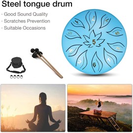 Steel Tongue Drum for Beginner Adult Children, 6 Inches 11 Tones Percussion Instrument Handpan Drum Kit with Drum Mallets Carry Bag Music Book Tank Drum for Mind Healing Yoga (Blue)
