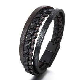SUS ATTIRE Premium Quality Men's Leather Bracelets in Black and Brown, Genunine Leather Multi-Layer Magnetic Clasp Rope Wristband Cuff Wrap Bracelet for Men women/unisex
