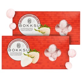 Bokksu White Strawberry Candy Bites - 2-Pack Freeze-Dried Strawberry Candies Infused with White Chocolate, Crunchy, Melt in Your Mouth, Bite-Sized, Japanese-Inspired Freeze-Dried Fruit Snacks