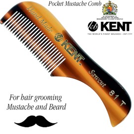 Kent A 81T X-Small Gentleman's Beard and Mustache Pocket Comb, Fine Toothed Pocket Size for Facial Hair Grooming and Styling. Saw-cut of Quality Cellulose Acetate, Hand Polished. Hand-Made in England
