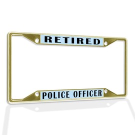 Metal Insert License Plate Frame Retired Police Officer B Weatherproof Car Accessories Gold 4 Holes Solid Insert