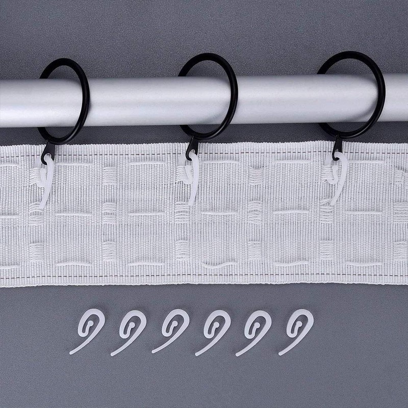 tooloflife 100 Pack White Plastic Curtain Hooks 2.8 by 1.2