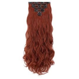 Cephermer Cephemer Clipin Hair Extensions 24inch 190g Body Wave 7PCS HairPieces for women Synthetic Fiber Metal Clips Easy to Wear for Daily, Party, Black Friday 2024 Christmas - Color: Copper Red
