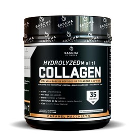 Sascha Fitness Multi Colágeno Hidrolizado | Ácido Hialurónico | Biotina | Cynatine HNS | Vitamina C & E - Sabor Caramel Macchiato