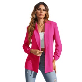 WDIRARA Women's Long Sleeve Open Front Blazer Casual Work Office Jacket Pink M