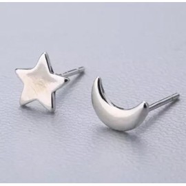 Sterling Silver Moon & Star Stud Earrings with gift box | Love you to the moon and back gift