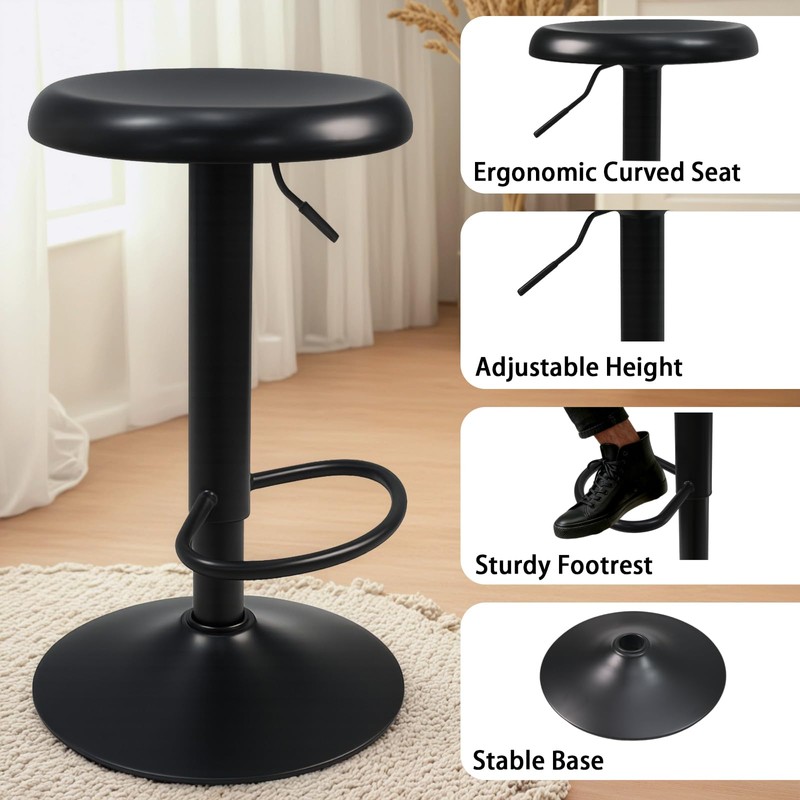 KBISHTIE Adjustable Bar Stools Set of 2, Backless Swivel Round