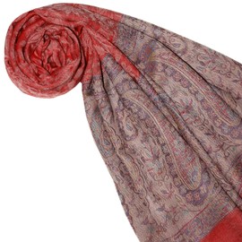 Lorenzo Cana Women's Pashmina Cashmere Scarf 100% Cashmere 70 cm x 200 cm Red Beige Natural Jacquard Woven Paisley Pattern Scarf Cashmere Scarf Cashmere Pashmina, Natural Beige