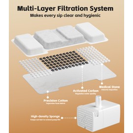 UPAWPIA Cat Water Fountain Filter Replacement 16 Packs for UPAWPIA 3.2L Pet Water Foutain 8 Filters & 8 Sponges Water Filter for Cat Fountain