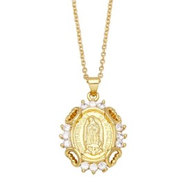 Unbranded Miraculous 18k Gold Plated Virgin Mary Pendant With Crystals Around Necklace