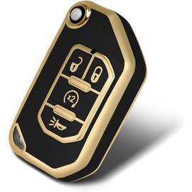 WORCAS TPU Smart Key Fob Case Protective Cover Compatible with Jeep Gladiator JT Sahara JLU Wrangler JL Rubicon,4 Button Keyless Entry Remote Accessories(Black)