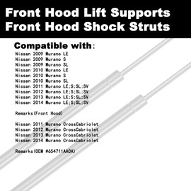 Front Hood Lift Supports Shock Struts Compatible with Murano 2009 2010 2011 2012 2013 2014 09 10 11 12 13 14 Set of 2 Replace 654701AA0A