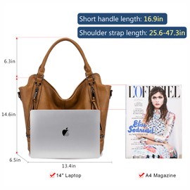 Real Women's Handbags, Large Shopper, Leather Handbag, Shoulder Bag, Purse, Hobo, Women's Bag Set for Office, School, Shopping, Travel, 2 Pieces - light brown, size: l
