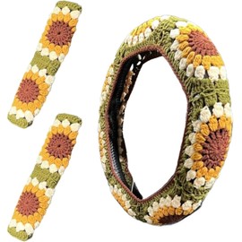 Funda de Volante de Ganchillo con Estampado Floral Bordado, con 2 Fundas para cinturón Seguridad, Antideslizante, Universal, para Las 4 Estaciones, Decorativa, para Coche, Cables Arranque r