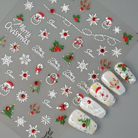 Christmas Nail Stickers Decals Cute Snowflake Santa Bow Nail Stickers for Nail Nart 5D Embossed Nail Art Stickers Christmas Tree Nail Decal with Diamond Design DIY Nail Art Decoration for Women 3Pcs