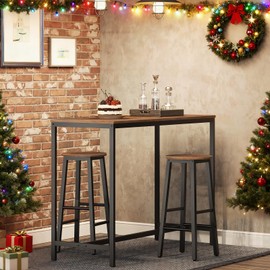 HOOBRO Bar Stools, Barstools Set of 2,Counter Height Barstools, 24.8" Bar Stools for Kitchen Island, Industrial Bar Chairs, for Dining Room, Kitchen, Bar, Rustic Brown and Black BF07BY01G1