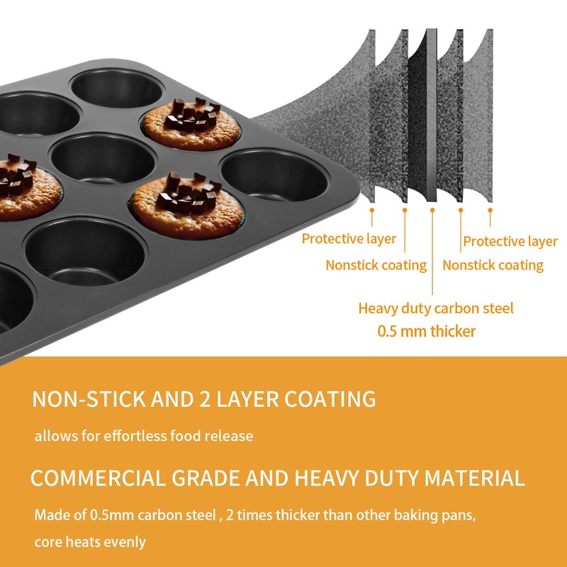 CHEFMADE 12 Cups Muffin Pan Set, 2 Packs Bakeware Non-Stick