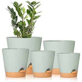 Plant Pots 7/6.5/6/5.5/5 Inch GARDIFE Self Watering Planters with Drainage Hole, Plastic Flower Pots, Nursery Planting Pot for Indoor Plants, Succulents,Snake Plant, African Violet, and Cactus,Green