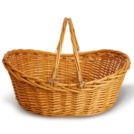 Wald Imports - Small Light Brown Hand Woven Wicker Basket for Storage with Handles - Woven Basket - Wicker Baskets for Picnics, Easter, Organizing, and More (14 x 5.5 inches)