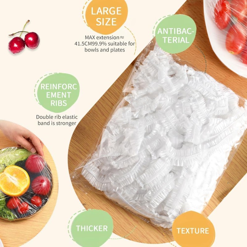 200PCS Shrinkable Food Covers Fresh Keeping Bags Food Covers Elasticated
