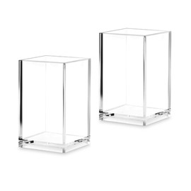 2 Pack Acrylic Pen Pot Acrylic Pen Pencil Holder Cup Desktop Stationery Makeup Brush Storage Organizer Candy Box for Desk Table, Office School Supplies 6.5 x 6.5 x 10 cm (Clear Color - 2 Pack)