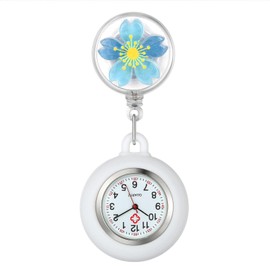 Lancardo Lapel Watch for Nurses Doctors Clip-on Hanging Nurse Watches Cute Cherry Blossoms Pattern Silicon Cover Badge Stethoscope Retractable Fob Watch