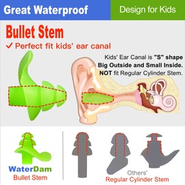 WaterDam Ear Plugs for Swimming Kids – 3 Pairs Ultra Comfy Silicon Swim Earplugs for Child Reusable Great Waterproof !!! Prevent Swimmer’s Ear - 2nd Generation Green Orange Blue